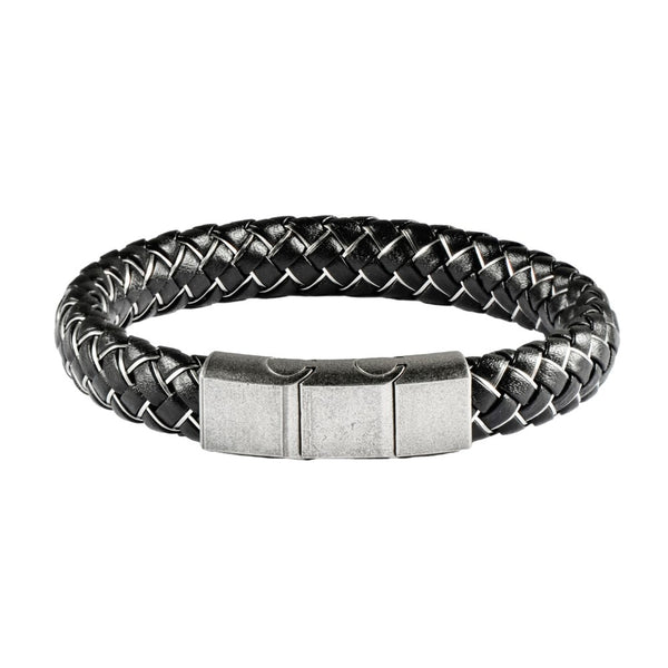 Armo Flat Black Leather Bracelet