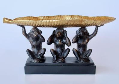 3 Large Monkeys Gold Leaf Tray