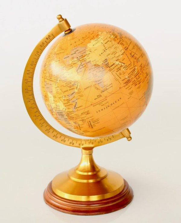 Brass & Wood World Globe with Stand
