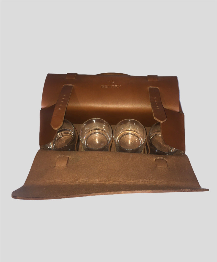 Gentry Leather Whisky Case with 4 glasses