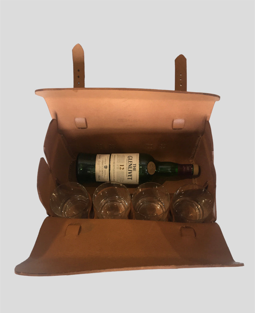 Gentry Leather Whisky Case with 4 glasses