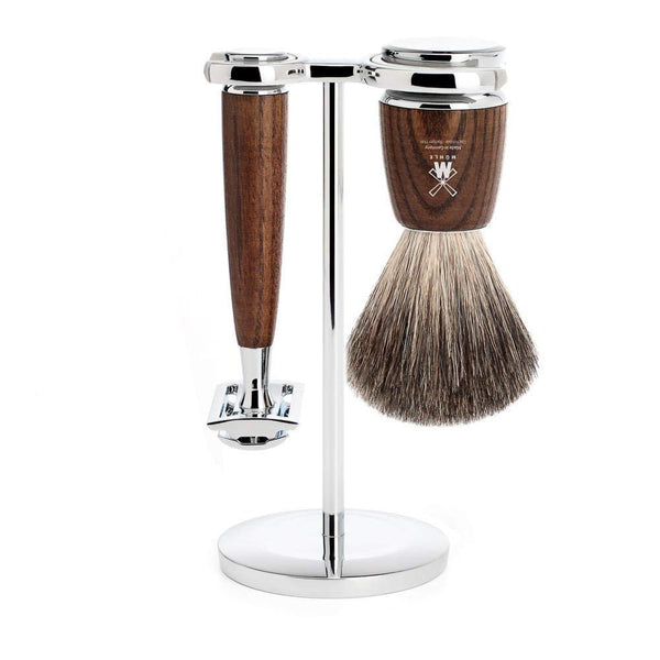 Muhle | Rytmo 3 Badger Shave Set (3 Piece) - Steamed Ash