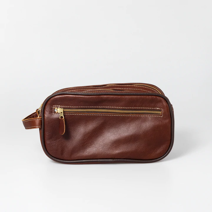 Thandana | Men’s Double Zip Vanity - Leather - Cosmetic & Toiletry Bags