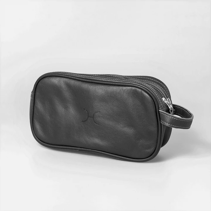 Thandana | Men’s Double Zip Vanity - Leather - Black - Cosmetic & Toiletry Bags