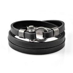 Armo | Leather Black Triple Wrap Square Bracelet
